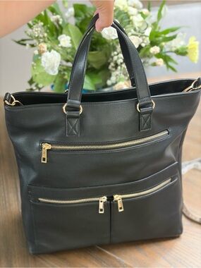 Sondra Roberts Squared Black Convertible Tote Backpack Shoulder Bag